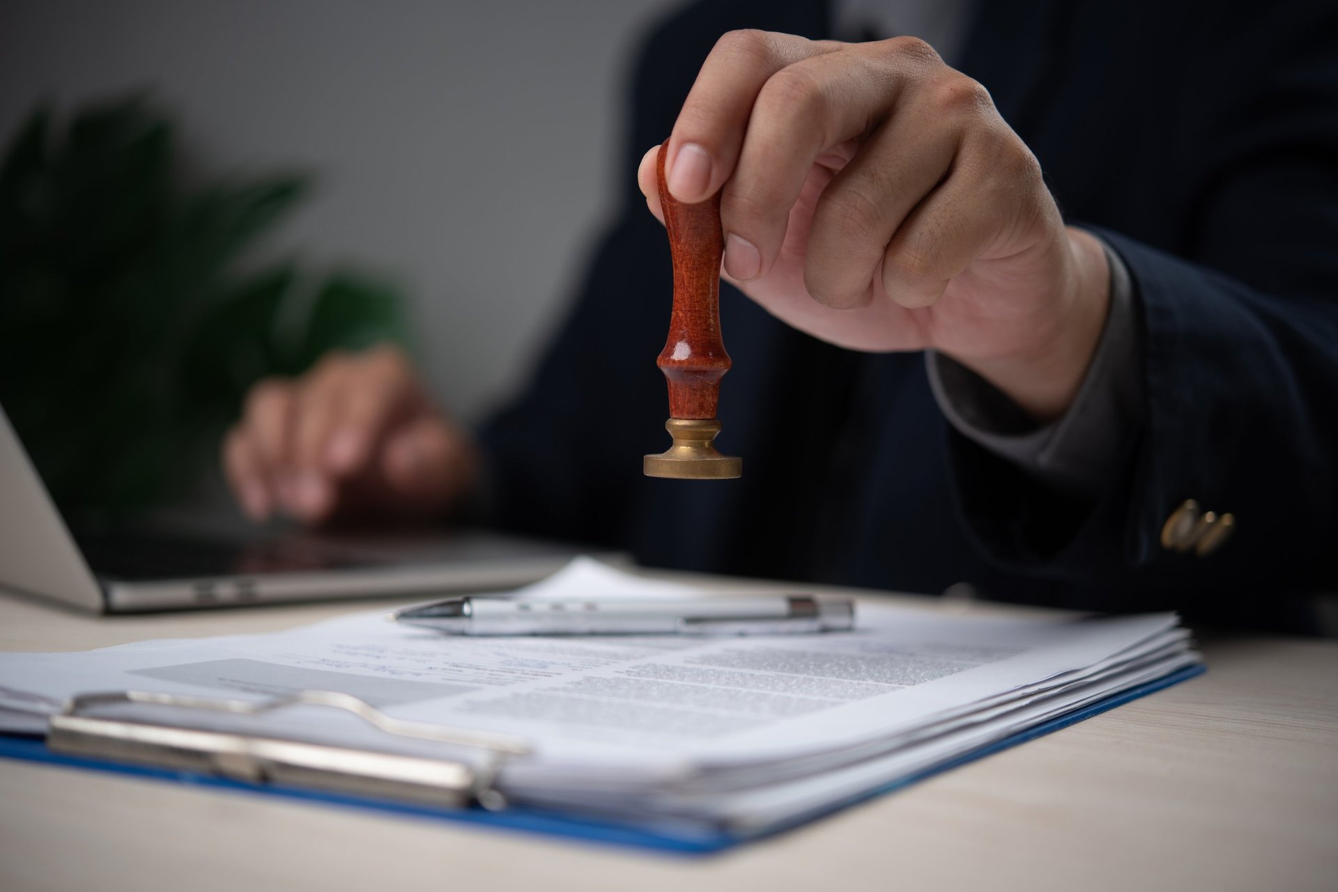Professional notary signing documents